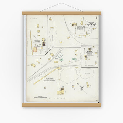 Old map wall art mockup — magnetic wood frame on white wall — Sanborn Fire Insurance Map from Crystal Falls, Iron County, Michigan (1898), Sheet #0005
