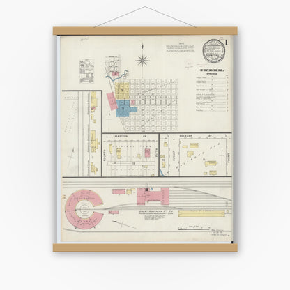 Old map wall art mockup — magnetic wood frame on white wall — Sanborn Fire Insurance Map from Barnesville, Clay County, Minnesota (1894) - Complete Map Set