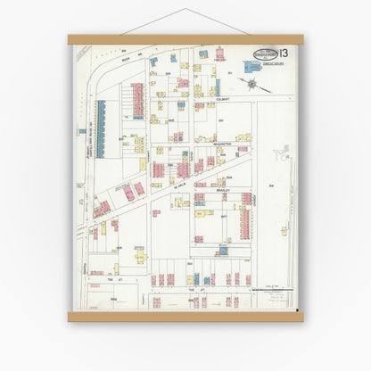 Old map wall art mockup — magnetic wood frame on white wall — Sanborn Fire Insurance Map from Bridgeport, Montgomery County, Pennsylvania (1920), Sheet #0013