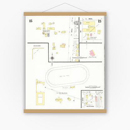 Old map wall art mockup — magnetic wood frame on white wall — Sanborn Fire Insurance Map from Spencer, Clay County, Iowa (1924), Sheet #0015