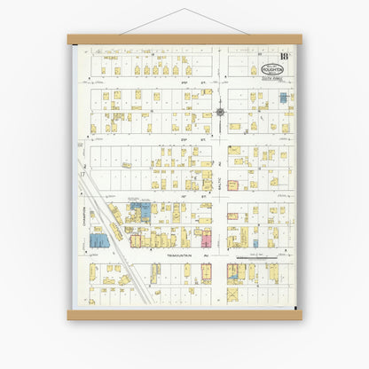 Old map wall art mockup — magnetic wood frame on white wall — Sanborn Fire Insurance Map from Houghton, Houghton County, Michigan (1917), Sheet #0018