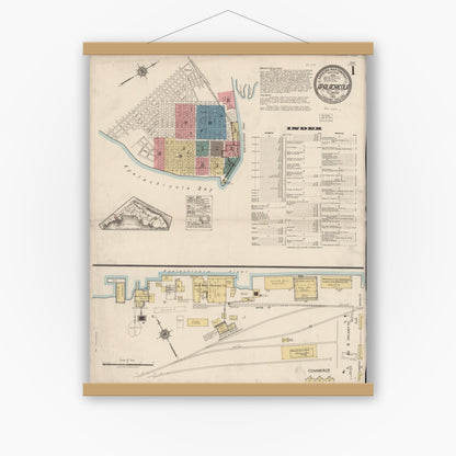 Old map wall art mockup — magnetic wood frame on white wall — Sanborn Fire Insurance Map from Apalachicola, Franklin County, Florida (1922), Sheet #0001