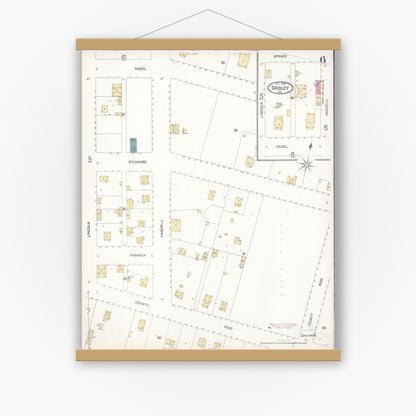 Old map wall art mockup — magnetic wood frame on white wall — Sanborn Fire Insurance Map from Gridley, Butte County, California (1902), Sheet #0006