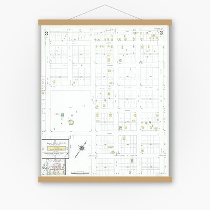 Old map wall art mockup — magnetic wood frame on white wall — Sanborn Fire Insurance Map from Asherton, Dimmit County, Texas (1951), Sheet #0003