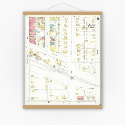 Old map wall art mockup — magnetic wood frame on white wall — Sanborn Fire Insurance Map from Storm Lake, Buena Vista County, Iowa (1899), Sheet #0003