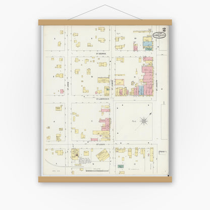 Old map wall art mockup — magnetic wood frame on white wall — Sanborn Fire Insurance Map from Gonzales, Gonzales County, Texas (1896), Sheet #0002
