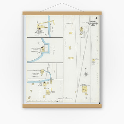 Old map wall art mockup — magnetic wood frame on white wall — Sanborn Fire Insurance Map from Charlevoix, Charlevoix County, Michigan (1896), Sheet #0004