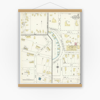 Old map wall art mockup — magnetic wood frame on white wall — Sanborn Fire Insurance Map from Tarpon Springs, Pinellas County, Florida (1913), Sheet #0002