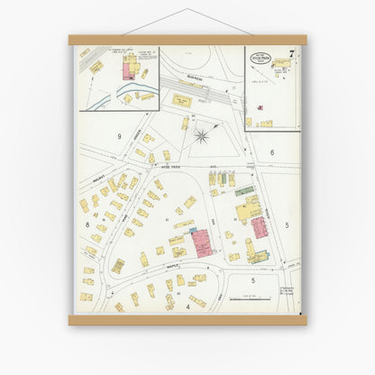 Old map wall art mockup — magnetic wood frame on white wall — Sanborn Fire Insurance Map from Hyde Park, Norfolk County, Massachusetts (1900), Sheet #0007