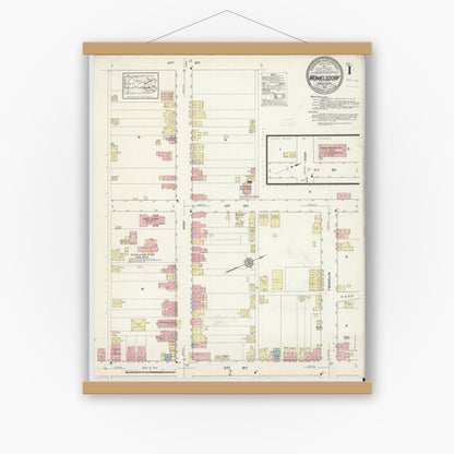 Old map wall art mockup — magnetic wood frame on white wall — Sanborn Fire Insurance Map from Womelsdorf, Berks County, Pennsylvania (1913) - Complete Map Set