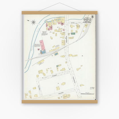 Old map wall art mockup — magnetic wood frame on white wall — Sanborn Fire Insurance Map from Wellesley, Norfolk County, Massachusetts (1906), Sheet #0005