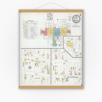 Old map wall art mockup — magnetic wood frame on white wall — Sanborn Fire Insurance Map from Mascoutah, Saint Clair County, Illinois (1900) - Complete Map Set