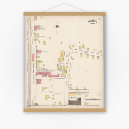 Old map wall art mockup — magnetic wood frame on white wall — Sanborn Fire Insurance Map from Reidsville, Rockingham County, North Carolina (1922), Sheet #0006