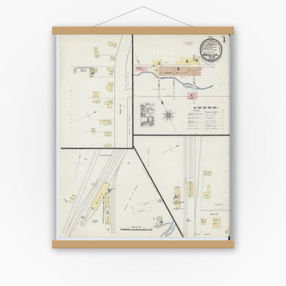 Old map wall art mockup — magnetic wood frame on white wall — Sanborn Fire Insurance Map from Angelica, Allegany County, New York (1888) - Complete Map Set