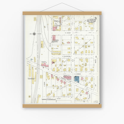 Old map wall art mockup — magnetic wood frame on white wall — Sanborn Fire Insurance Map from Valparaiso, Porter County, Indiana (1910), Sheet #0003