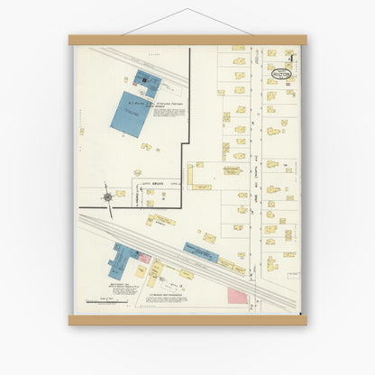 Old map wall art mockup — magnetic wood frame on white wall — Sanborn Fire Insurance Map from Hilton, Monroe County, New York (1917), Sheet #0004