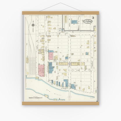 Old map wall art mockup — magnetic wood frame on white wall — Sanborn Fire Insurance Map from Fort Lauderdale, Broward County, Florida (1914), Sheet #0003