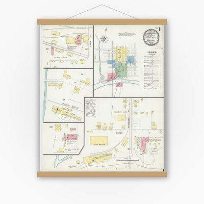 Old map wall art mockup — magnetic wood frame on white wall — Sanborn Fire Insurance Map from Tarboro, Edgecombe County, North Carolina (1896) - Complete Map Set