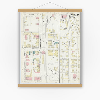 Old map wall art mockup — magnetic wood frame on white wall — Sanborn Fire Insurance Map from Johnstown, Cambria County, Pennsylvania (1891), Sheet #0009