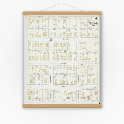 Old map wall art mockup — magnetic wood frame on white wall — Sanborn Fire Insurance Map from Negaunee, Marquette County, Michigan (1892), Sheet #0004