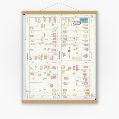 Old map wall art mockup — magnetic wood frame on white wall — Sanborn Fire Insurance Map from Delaware, Delaware County, Ohio (1911), Sheet #0005