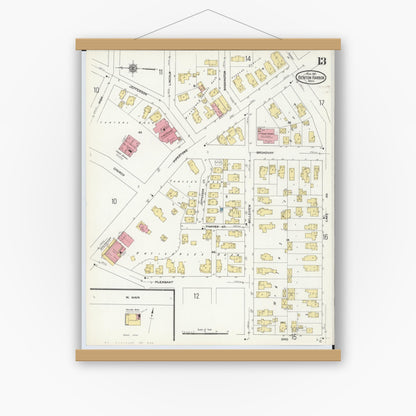 Old map wall art mockup — magnetic wood frame on white wall — Sanborn Fire Insurance Map from Benton Harbor, Berrien County, Michigan (1911), Sheet #0013