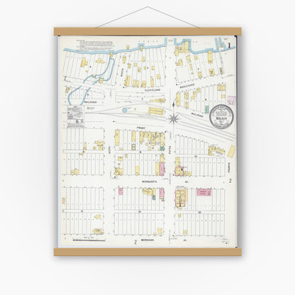 Old map wall art mockup — magnetic wood frame on white wall — Sanborn Fire Insurance Map from Walker, Cass County, Minnesota (1907) - Complete Map Set