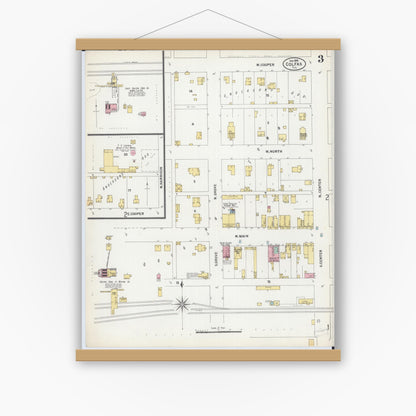 Old map wall art mockup — magnetic wood frame on white wall — Sanborn Fire Insurance Map from Colfax, McLean County, Illinois (1899), Sheet #0003