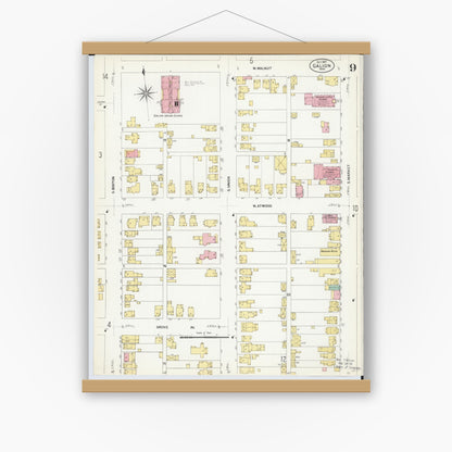 Old map wall art mockup — magnetic wood frame on white wall — Sanborn Fire Insurance Map from Galion, Crawford County, Ohio (1907), Sheet #0009