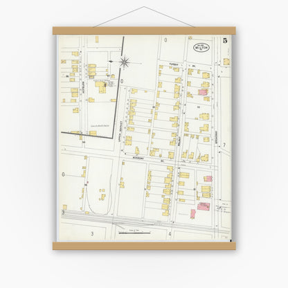 Old map wall art mockup — magnetic wood frame on white wall — Sanborn Fire Insurance Map from Milton, Northumberland County, Pennsylvania (1901), Sheet #0005