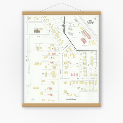 Old map wall art mockup — magnetic wood frame on white wall — Sanborn Fire Insurance Map from Ashland, Ashland County, Ohio (1930), Sheet #0007
