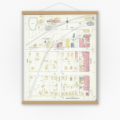 Old map wall art mockup — magnetic wood frame on white wall — Sanborn Fire Insurance Map from Salisbury, Chariton County, Missouri (1910), Sheet #0002