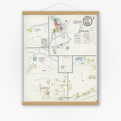 Old map wall art mockup — magnetic wood frame on white wall — Sanborn Fire Insurance Map from Rushford, Fillmore County, Minnesota (1900), Sheet #0001