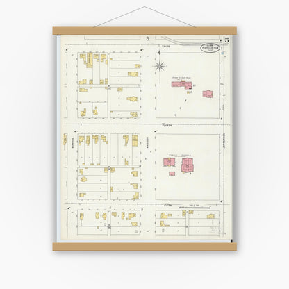 Old map wall art mockup — magnetic wood frame on white wall — Sanborn Fire Insurance Map from Port Clinton, Ottawa County, Ohio (1898), Sheet #0005