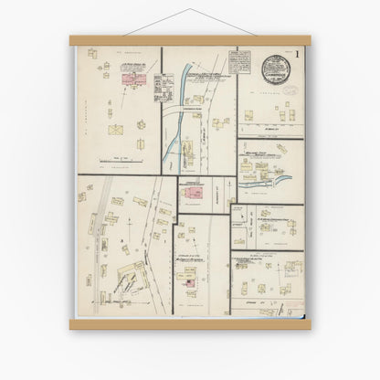 Old map wall art mockup — magnetic wood frame on white wall — Sanborn Fire Insurance Map from Cambridge, Washington County, New York (1884) - Complete Map Set