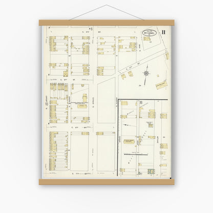 Old map wall art mockup — magnetic wood frame on white wall — Sanborn Fire Insurance Map from Mount Carmel, Northumberland County, Pennsylvania (1913), Sheet #0011