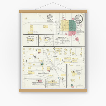 Old map wall art mockup — magnetic wood frame on white wall — Sanborn Fire Insurance Map from Arcanum, Darke County, Ohio (1901) - Complete Map Set