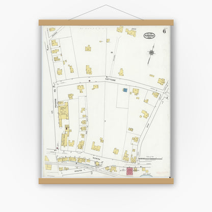 Old map wall art mockup — magnetic wood frame on white wall — Sanborn Fire Insurance Map from Hingham, Plymouth County, Massachusetts (1921), Sheet #0006