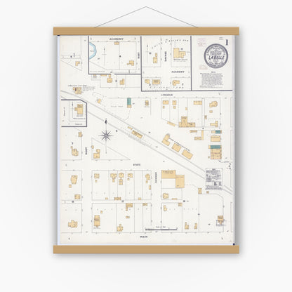 Old map wall art mockup — magnetic wood frame on white wall — Sanborn Fire Insurance Map from La Belle, Lewis County, Missouri (1906), Sheet #0001