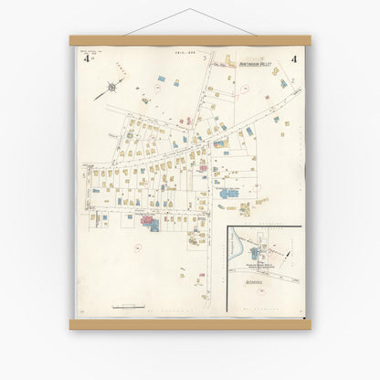 Old map wall art mockup — magnetic wood frame on white wall — Sanborn Fire Insurance Map from Bryn Athyn, Montgomery County, Pennsylvania (1941), Sheet #0004