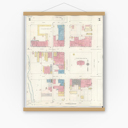 Old map wall art mockup — magnetic wood frame on white wall — Sanborn Fire Insurance Map from Snyder, Scurry County, Texas (1942), Sheet #0002