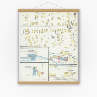 Old map wall art mockup — magnetic wood frame on white wall — Sanborn Fire Insurance Map from Little Falls, Herkimer County, New York (1897), Sheet #0013