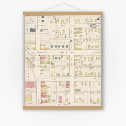 Old map wall art mockup — magnetic wood frame on white wall — Sanborn Fire Insurance Map from Proctor, Saint Louis County, Minnesota (1922), Sheet #0003