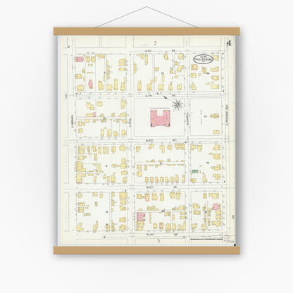 Old map wall art mockup — magnetic wood frame on white wall — Sanborn Fire Insurance Map from Philipsburg, Centre County, Pennsylvania (1904), Sheet #0004