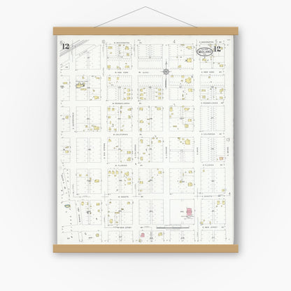 Old map wall art mockup — magnetic wood frame on white wall — Sanborn Fire Insurance Map from Midland, Midland County, Texas (1929), Sheet #0012