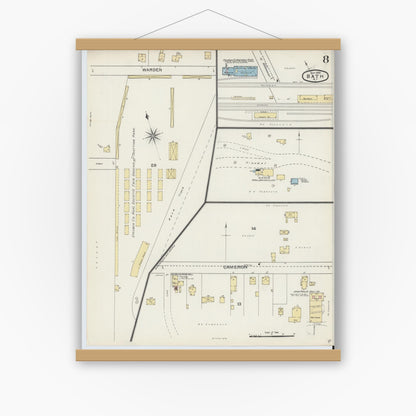 Old map wall art mockup — magnetic wood frame on white wall — Sanborn Fire Insurance Map from Bath, Steuben County, New York (1893), Sheet #0008