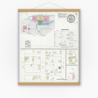 Old map wall art mockup — magnetic wood frame on white wall — Sanborn Fire Insurance Map from Wabasha, Wabasha County, Minnesota (1910) - Complete Map Set