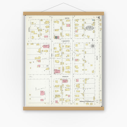 Old map wall art mockup — magnetic wood frame on white wall — Sanborn Fire Insurance Map from Mount Carroll, Carroll County, Illinois (1904), Sheet #0004