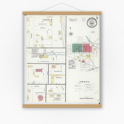 Old map wall art mockup — magnetic wood frame on white wall — Sanborn Fire Insurance Map from Homer, Calhoun County, Michigan (1907) - Complete Map Set