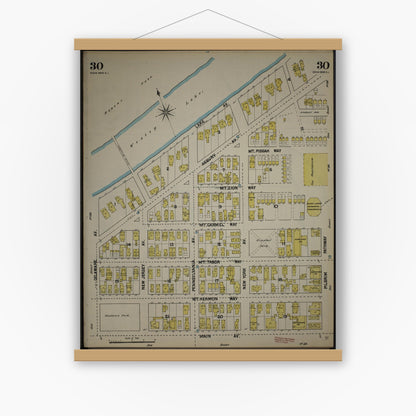 Old map wall art mockup — magnetic wood frame on white wall — Sanborn Fire Insurance Map from New Jersey Coast, New Jersey Coast, New Jersey (1890), Sheet #0030